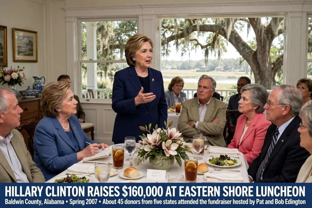Illustration for the news story: Hillary Clinton Raises $160,000 at an Eastern Shore Luncheon