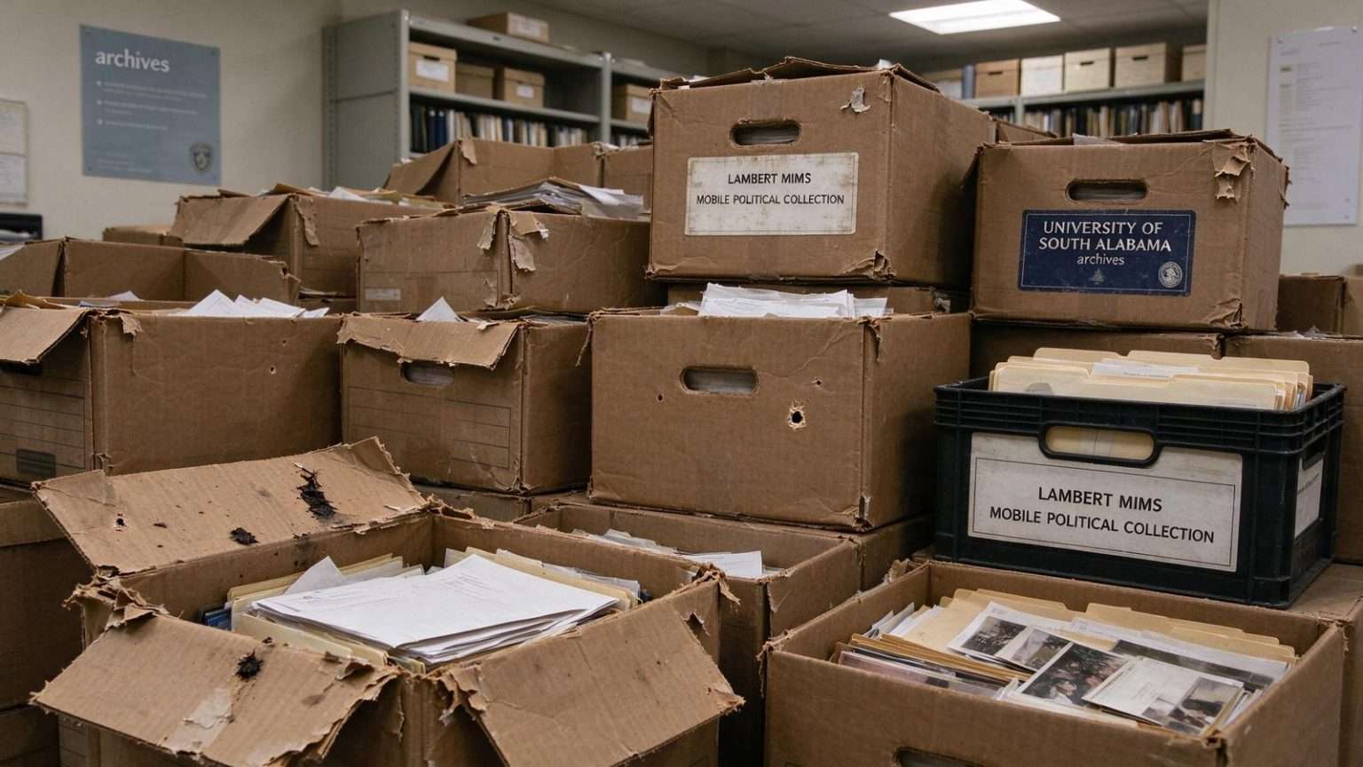 Illustration for the news story: 130 Boxes and a Termite Problem: A Mobile Political Life Went to the Archives