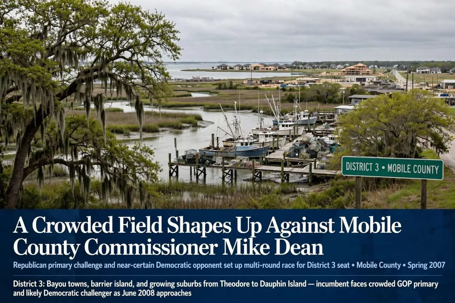 Illustration for the news story: A Crowded Field Shapes Up Against Mobile County Commissioner Mike Dean
