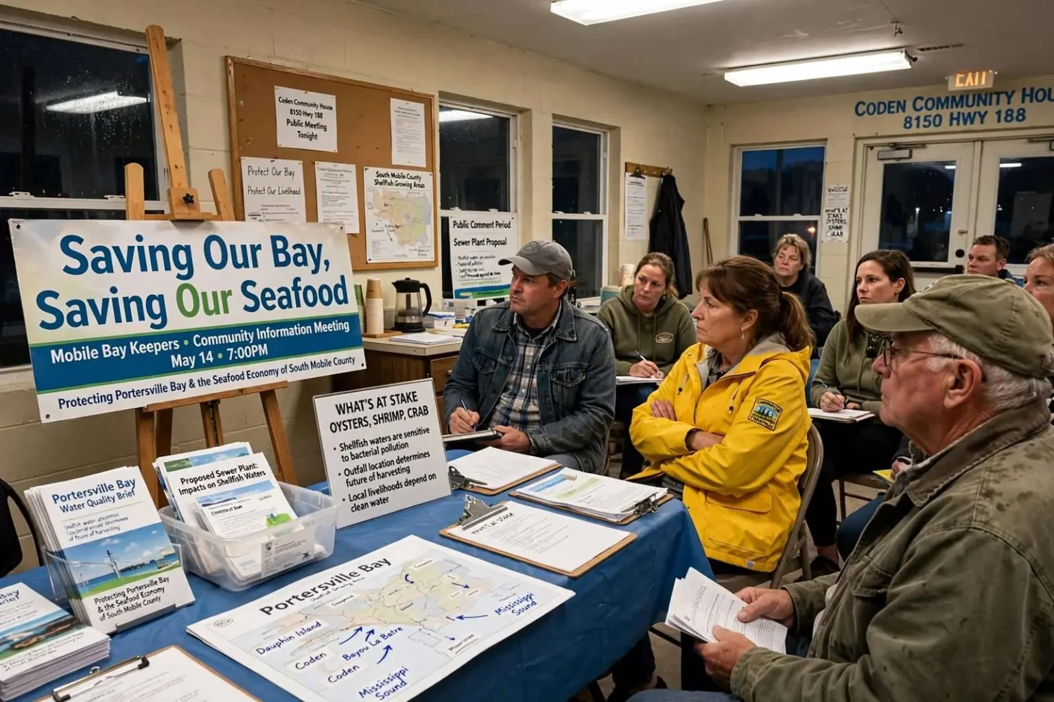 Illustration for the news story: Coden Meeting Took Up the Fight to Save Portersville Bay and Its Seafood