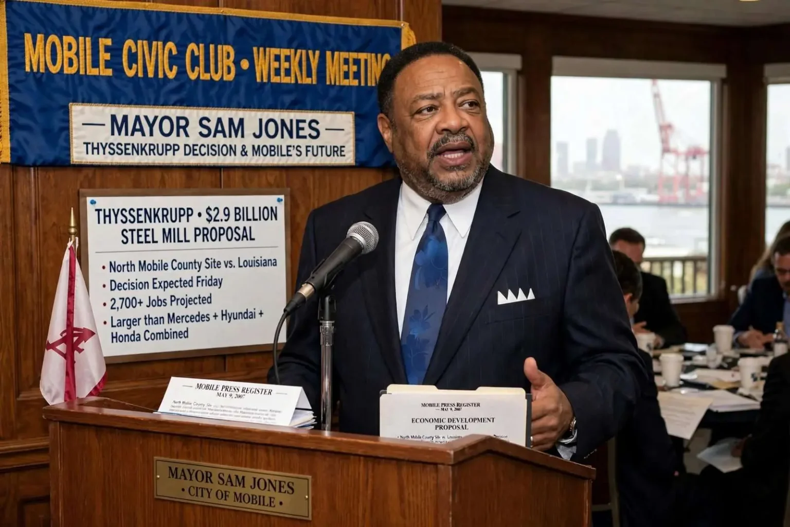 Illustration for the news story: Mayor Sam Jones Liked Mobile’s Hand as the ThyssenKrupp Decision Neared