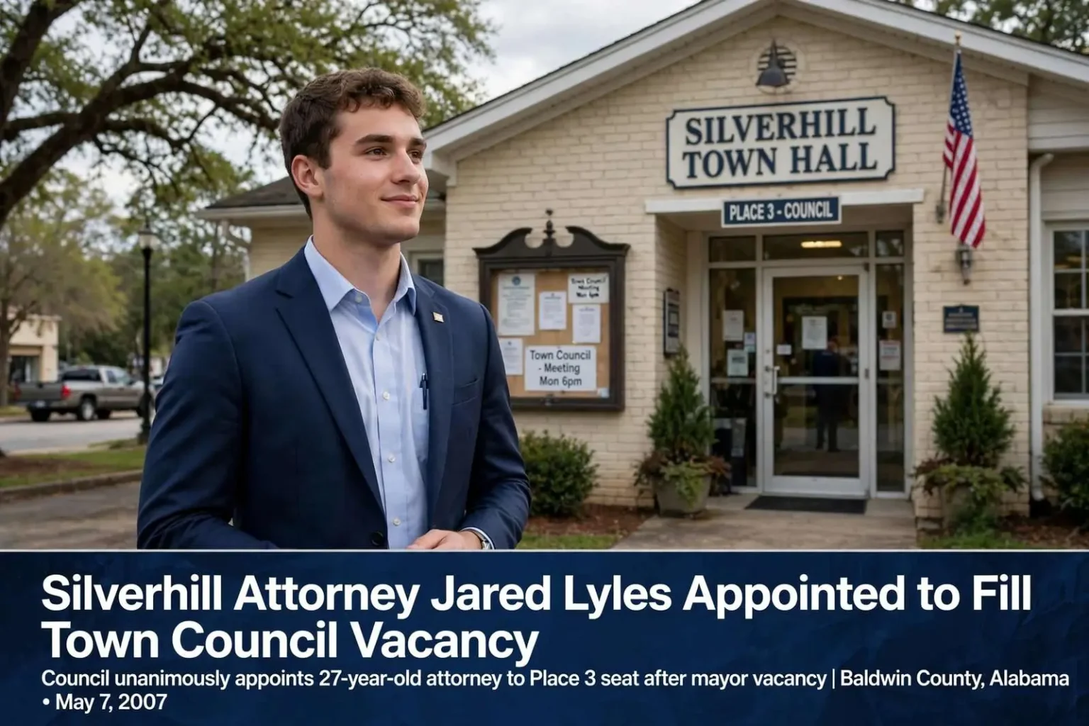 Illustration for the news story: Silverhill Attorney Jared Lyles Appointed to Fill Town Council Vacancy