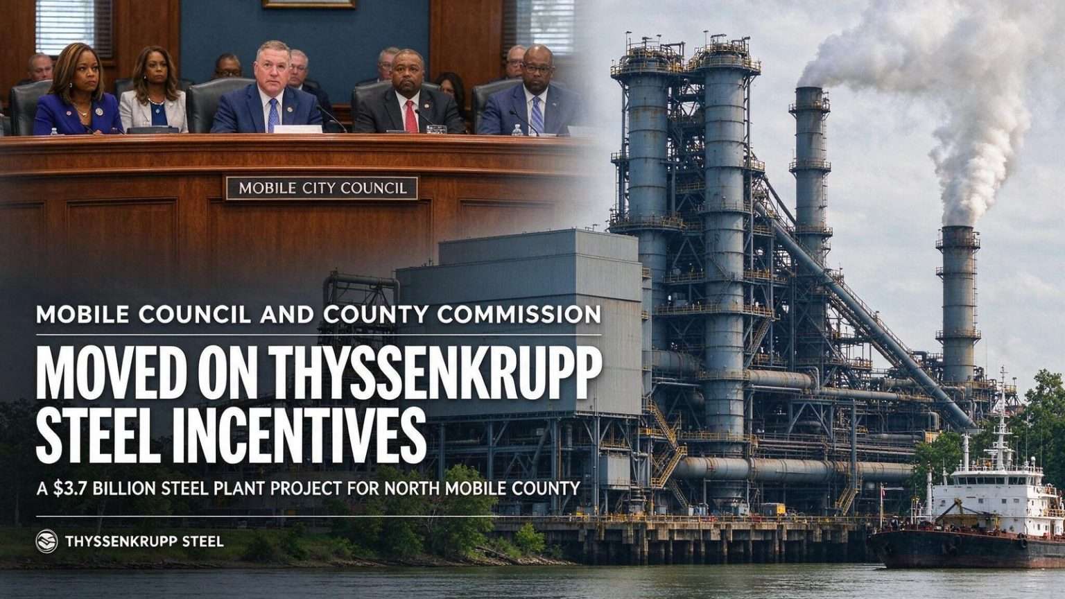 Illustration for the news story: Mobile Council and County Commission Moved on ThyssenKrupp Steel Incentives