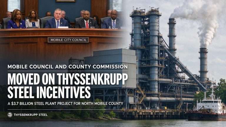 Illustration for the news story: Mobile Council and County Commission Moved on ThyssenKrupp Steel Incentives