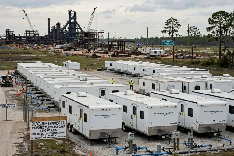 Illustration for the news story: Could Surplus FEMA Trailers House the Steel Mill’s Construction Army?