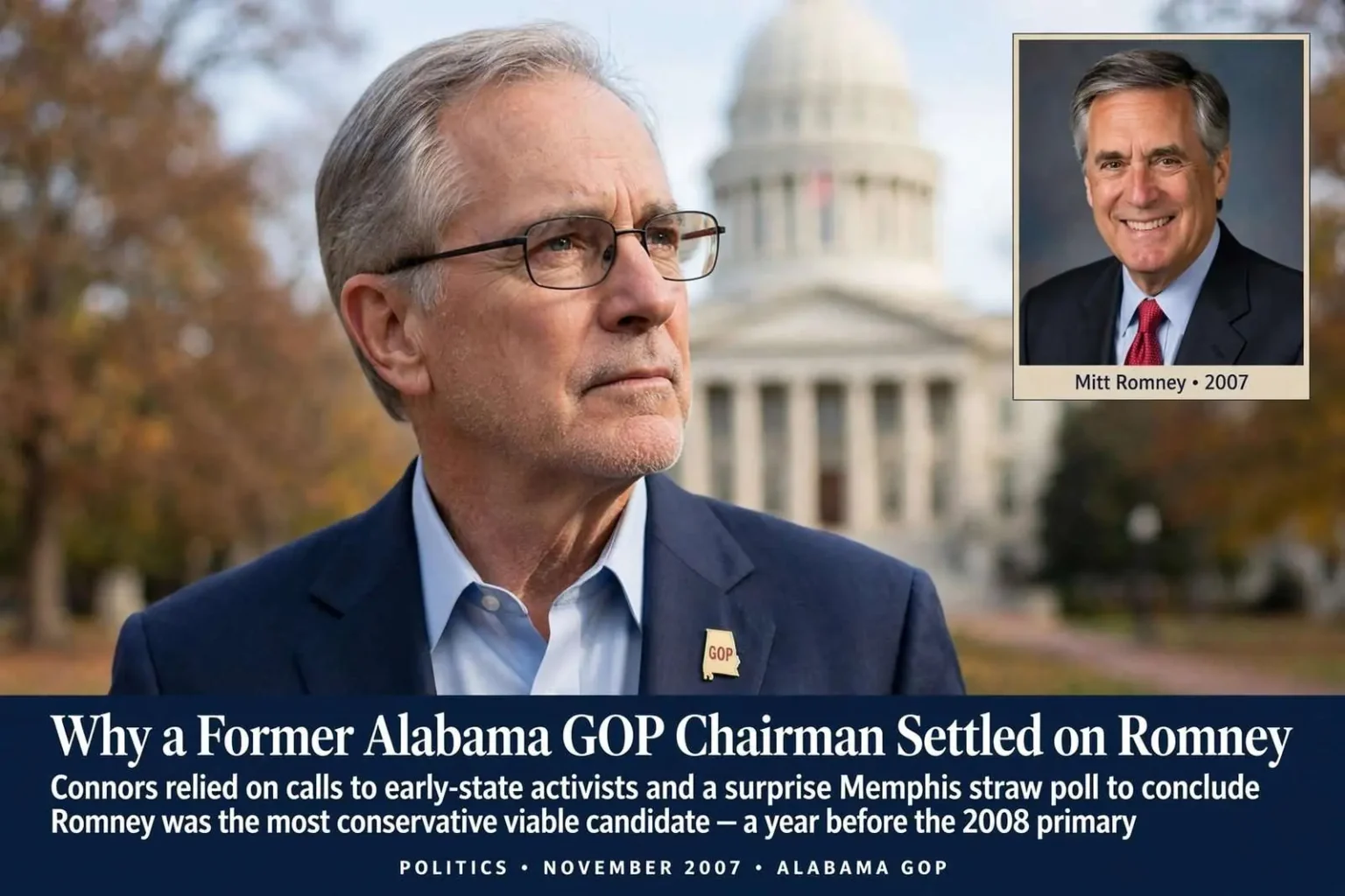 Illustration for the news story: Why a Former Alabama GOP Chairman Settled on Romney