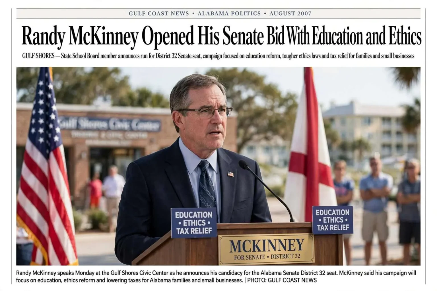 Illustration for the news story: Randy McKinney Opened His Senate Bid With Education and Ethics