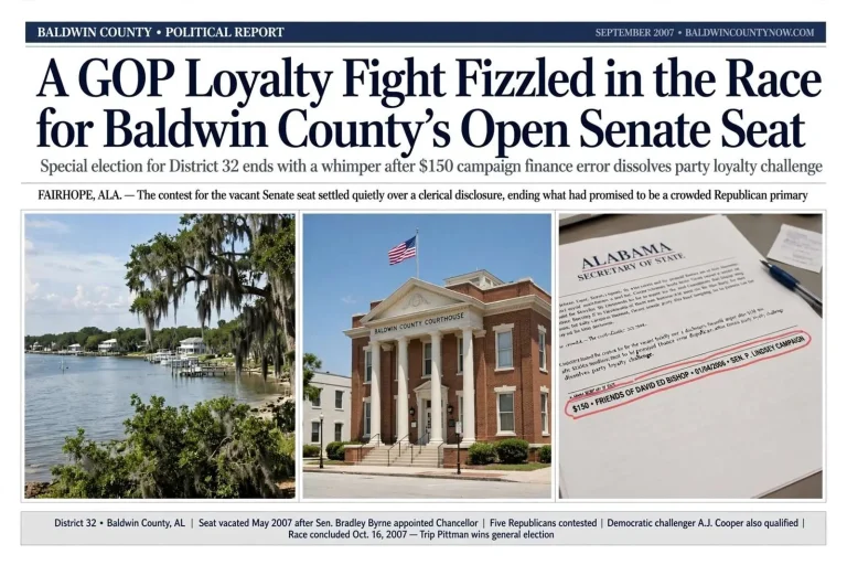 Illustration for the news story: A GOP Loyalty Fight Fizzled in the Race for Baldwin County’s Open Senate Seat