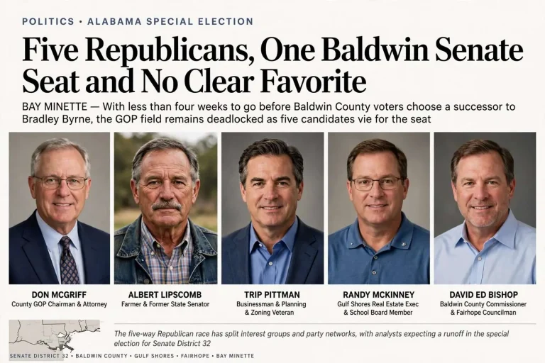 Illustration for the news story: Five Republicans, One Baldwin Senate Seat and No Clear Favorite