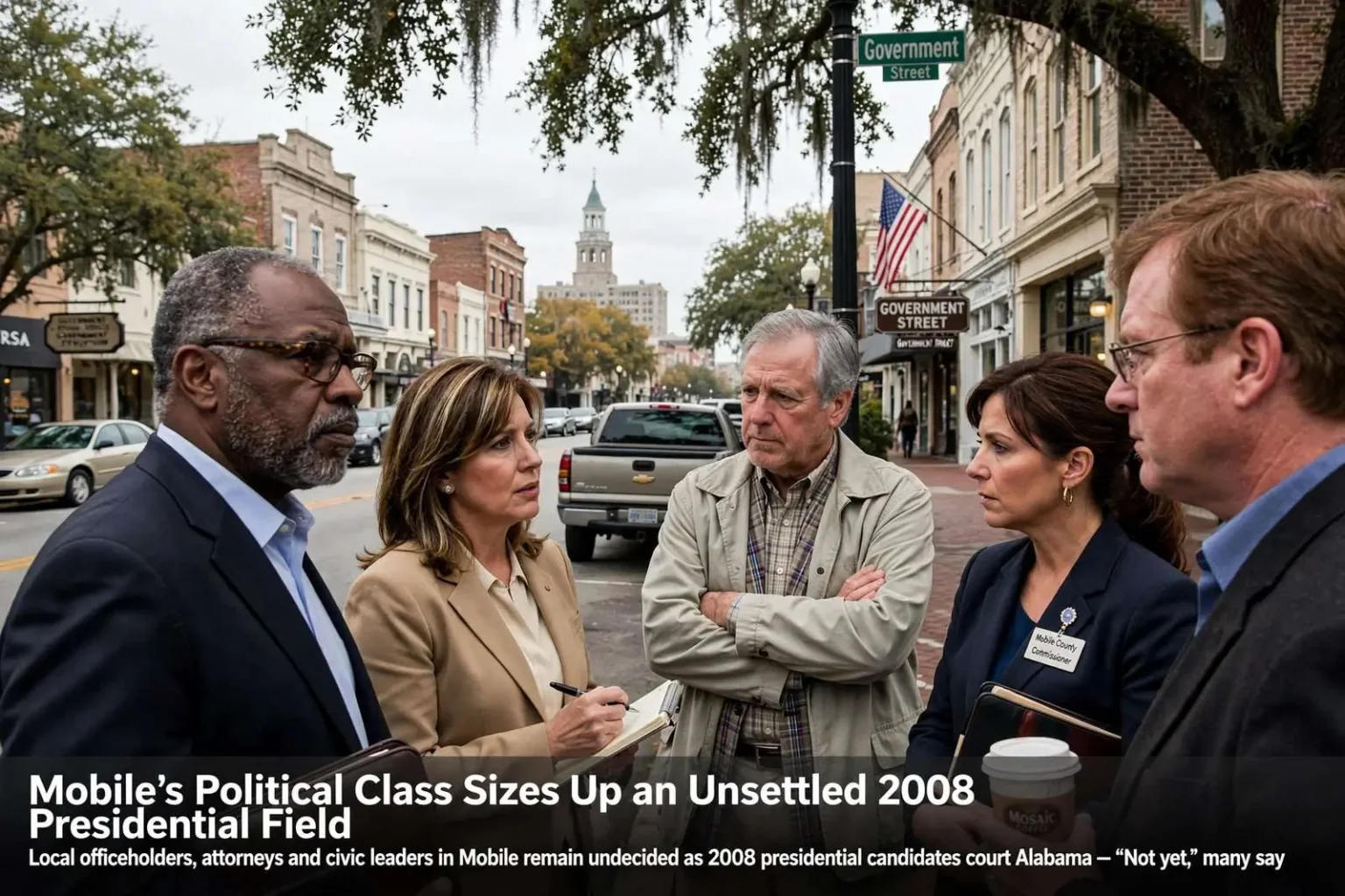 Illustration for the news story: Mobile’s Political Class Sizes Up an Unsettled 2008 Presidential Field