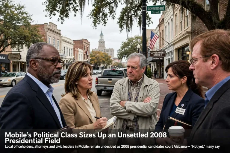 Illustration for the news story: Mobile’s Political Class Sizes Up an Unsettled 2008 Presidential Field