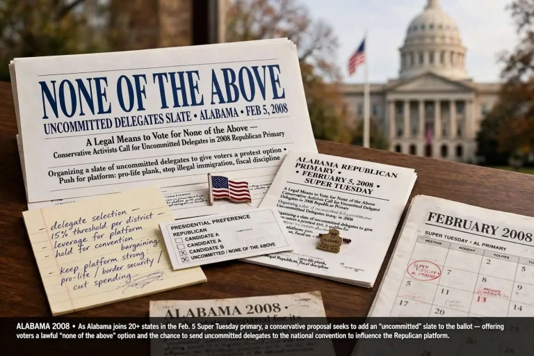 Illustration for the news story: A Conservative Push for ‘None of the Above’ on Alabama’s 2008 Primary Ballot