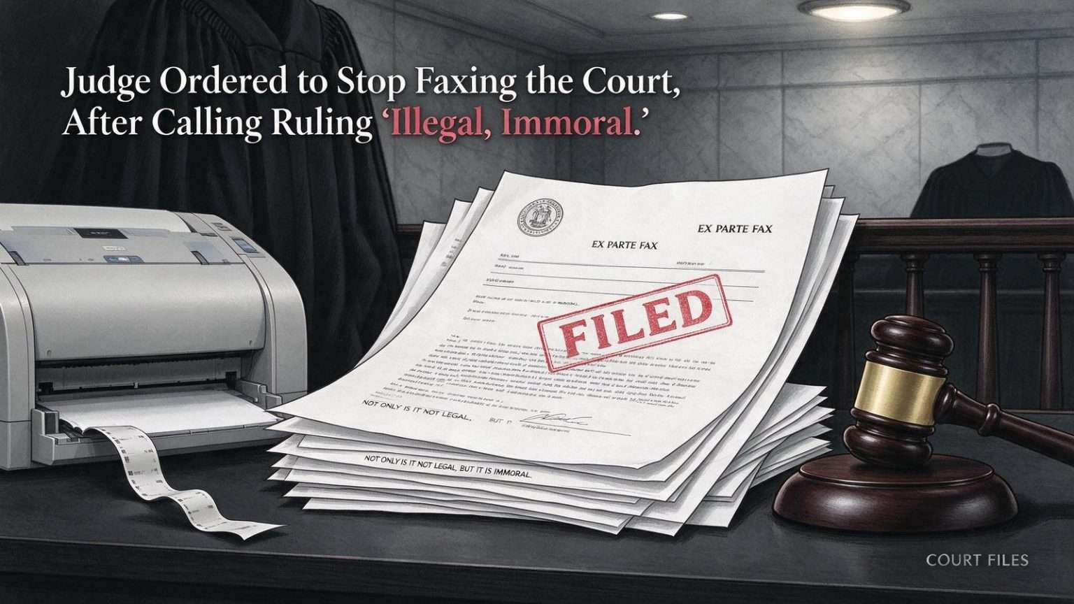 Illustration for the news story: Judge Ordered to Stop Faxing the Court After Calling Ruling ‘Illegal, Immoral’