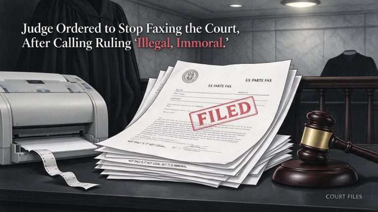 Illustration for the news story: Judge Ordered to Stop Faxing the Court After Calling Ruling ‘Illegal, Immoral’