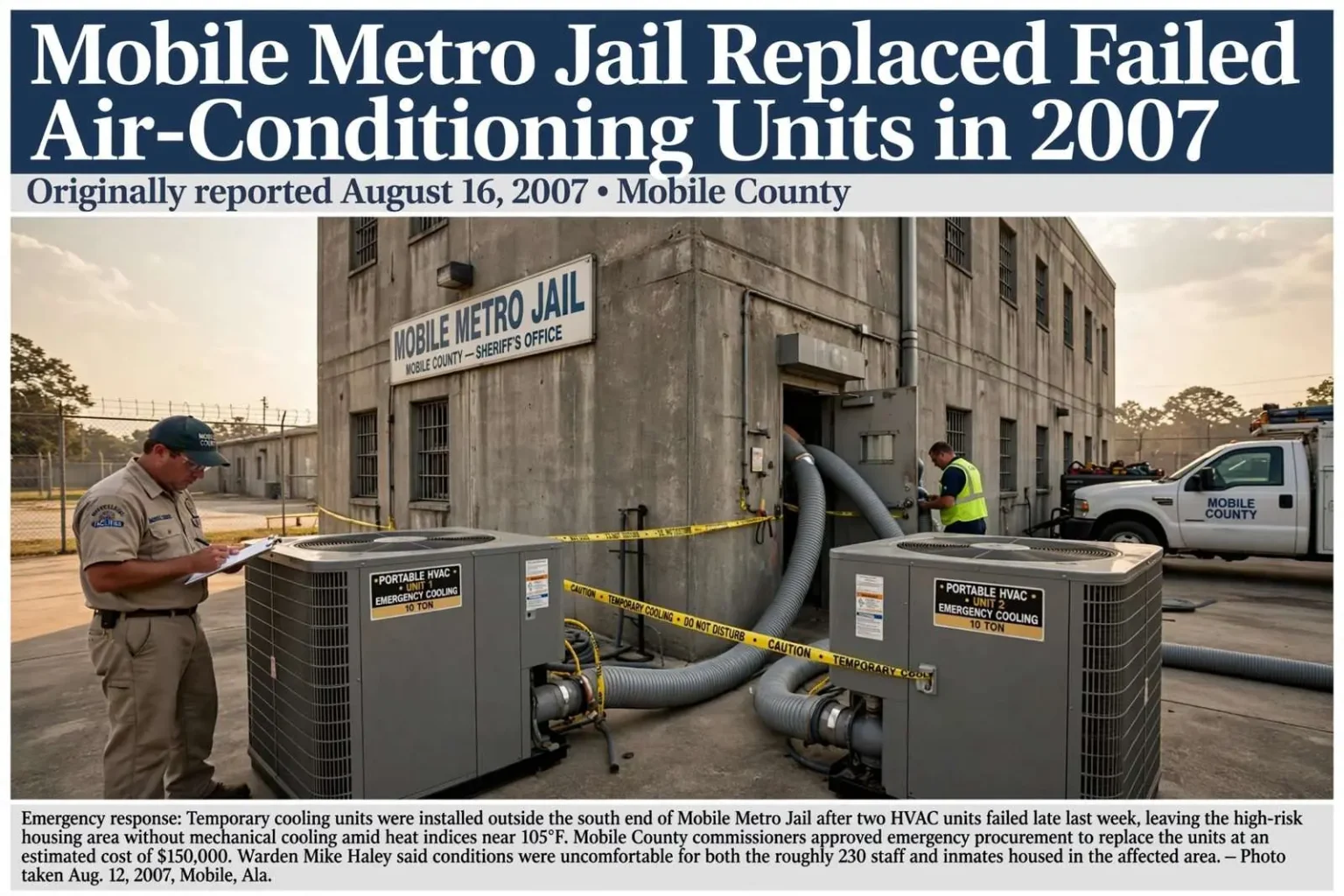 Illustration for the news story: Mobile Metro Jail Replaced Failed Air-Conditioning Units in 2007