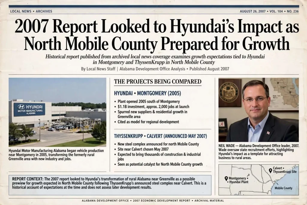 Illustration for the news story: 2007 Report Looked to Hyundai’s Impact as North Mobile County Prepared for Growth