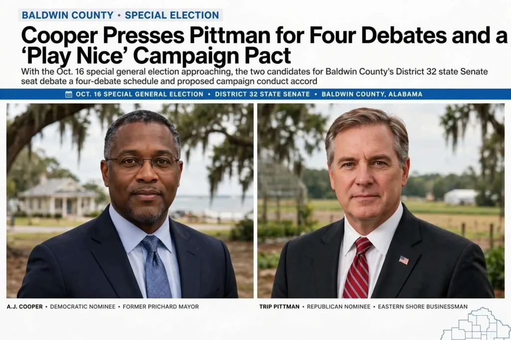 Illustration for the news story: Cooper Presses Pittman for Four Debates and a ‘Play Nice’ Campaign Pact