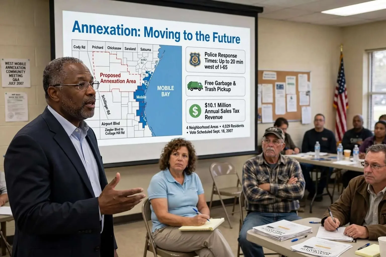 Illustration for the news story: Inside the City’s Annexation Sales Pitch: Response Times, Free Garbage and $10 Million in Sales Tax