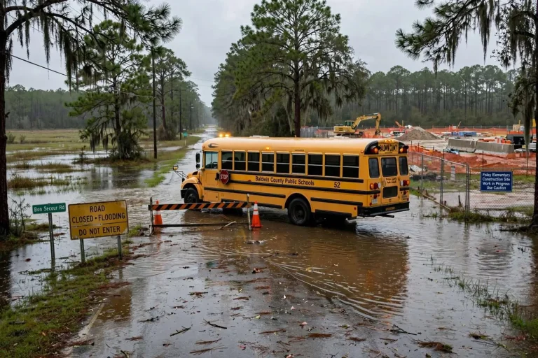 Illustration for the news story: Baldwin County Schools Stayed Open Amid Flooded Roads in 2007