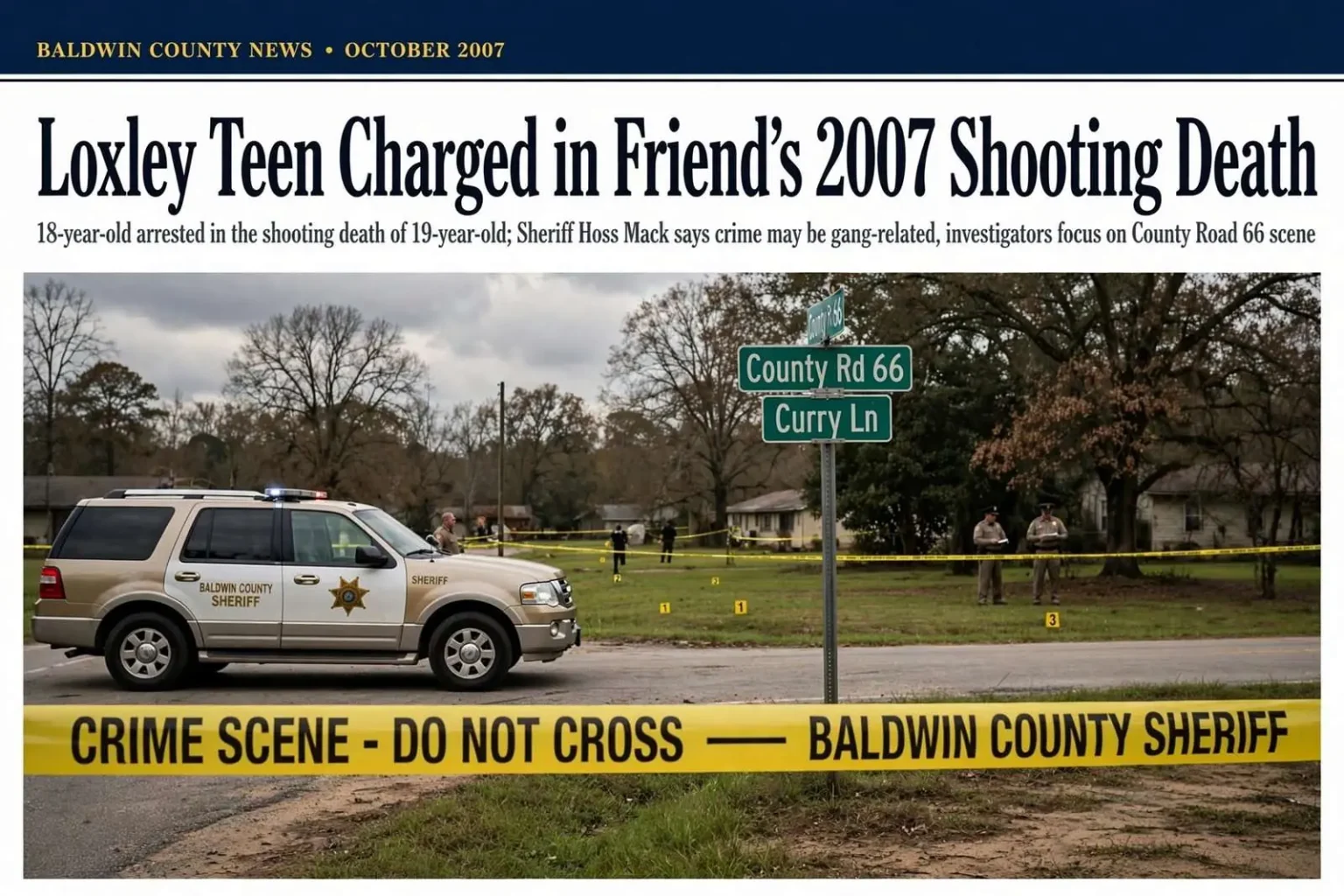 Illustration for the news story: Loxley Teen Charged in Friend’s 2007 Shooting Death