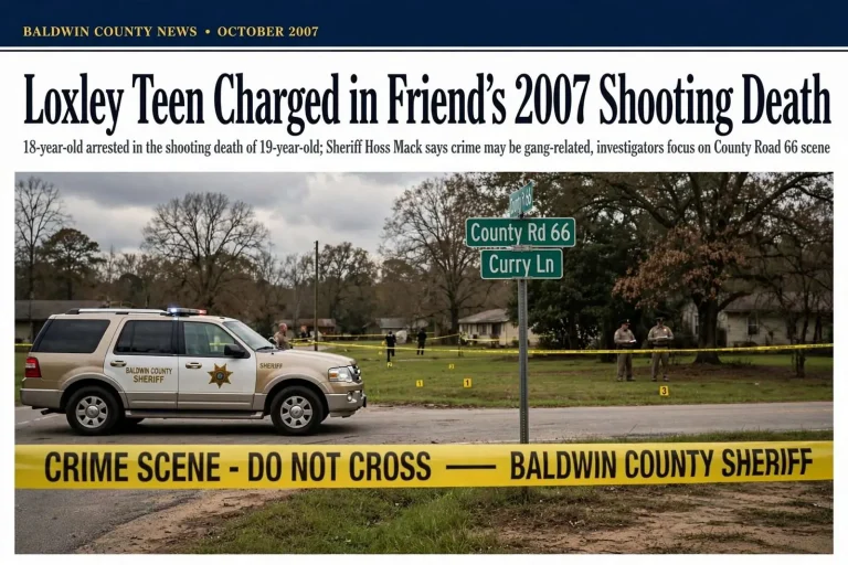 Illustration for the news story: Loxley Teen Charged in Friend’s 2007 Shooting Death