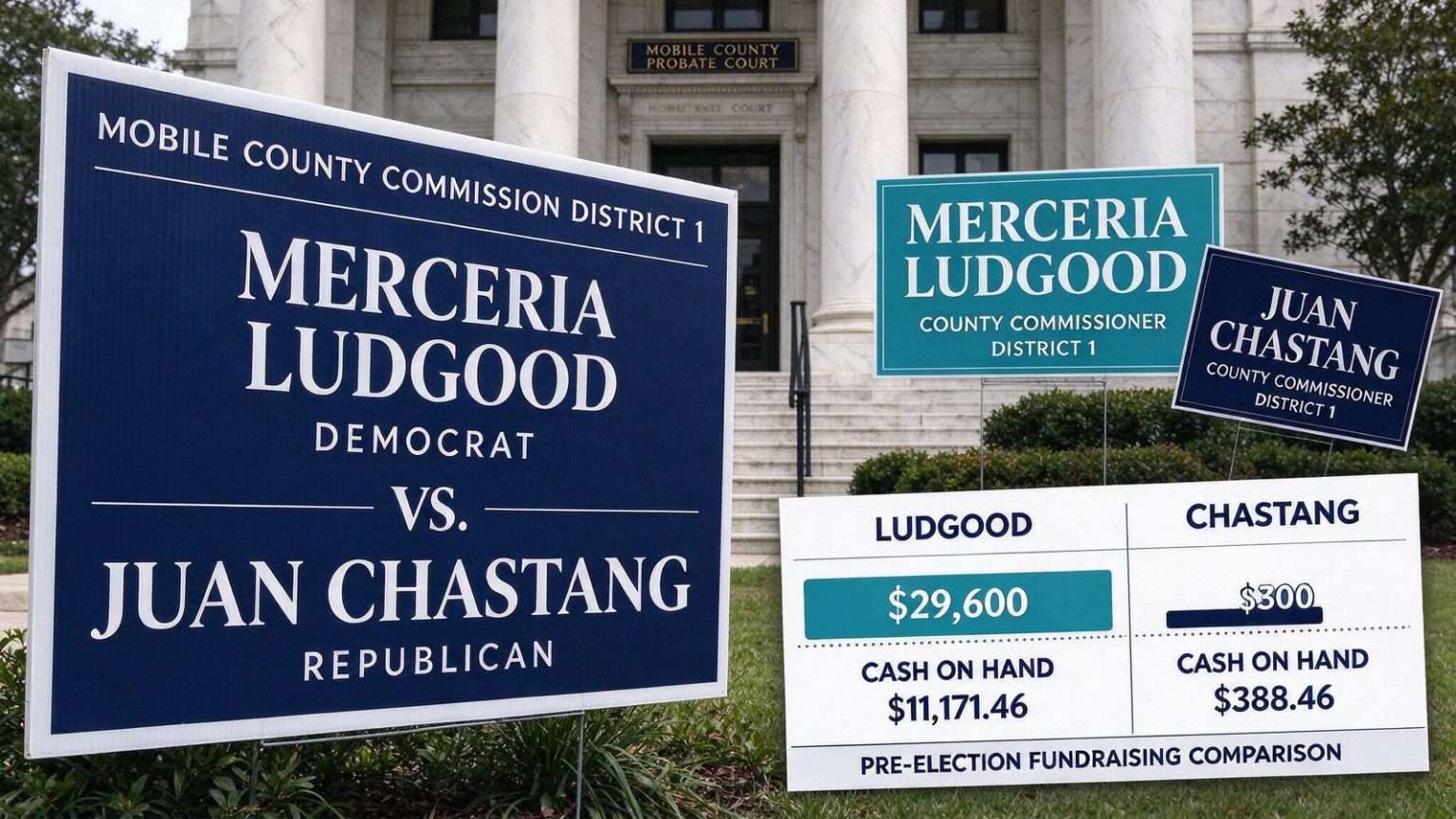 Illustration for the news story: Money Gap Yawns in Mobile County’s District 1 Commission Race