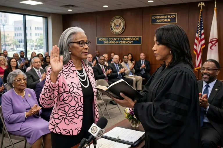 Illustration for the news story: Ludgood Sworn In, Restoring Mobile County Commission to Full Strength