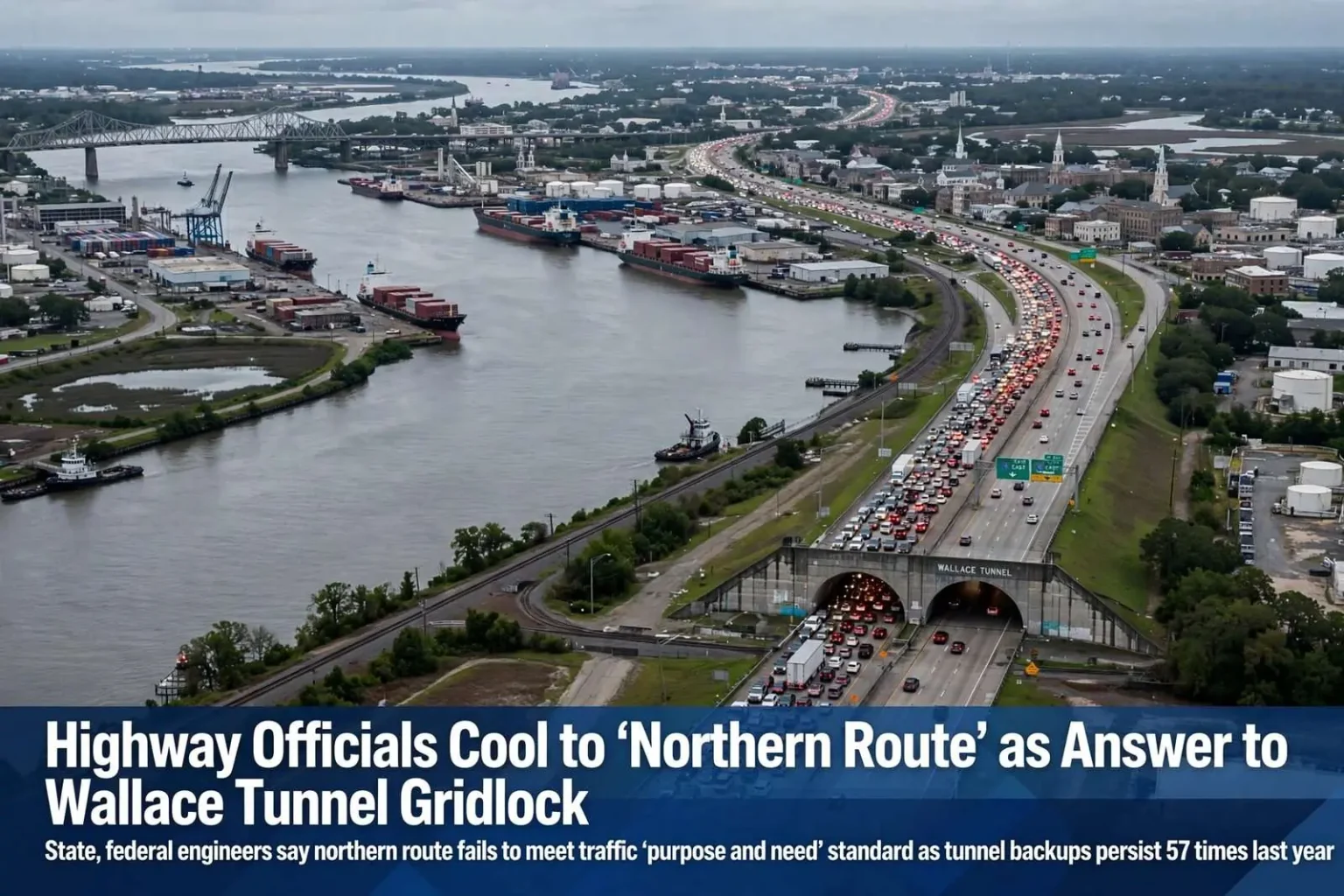 Illustration for the news story: Highway Officials Cool to ‘Northern Route’ as Answer to Wallace Tunnel Gridlock