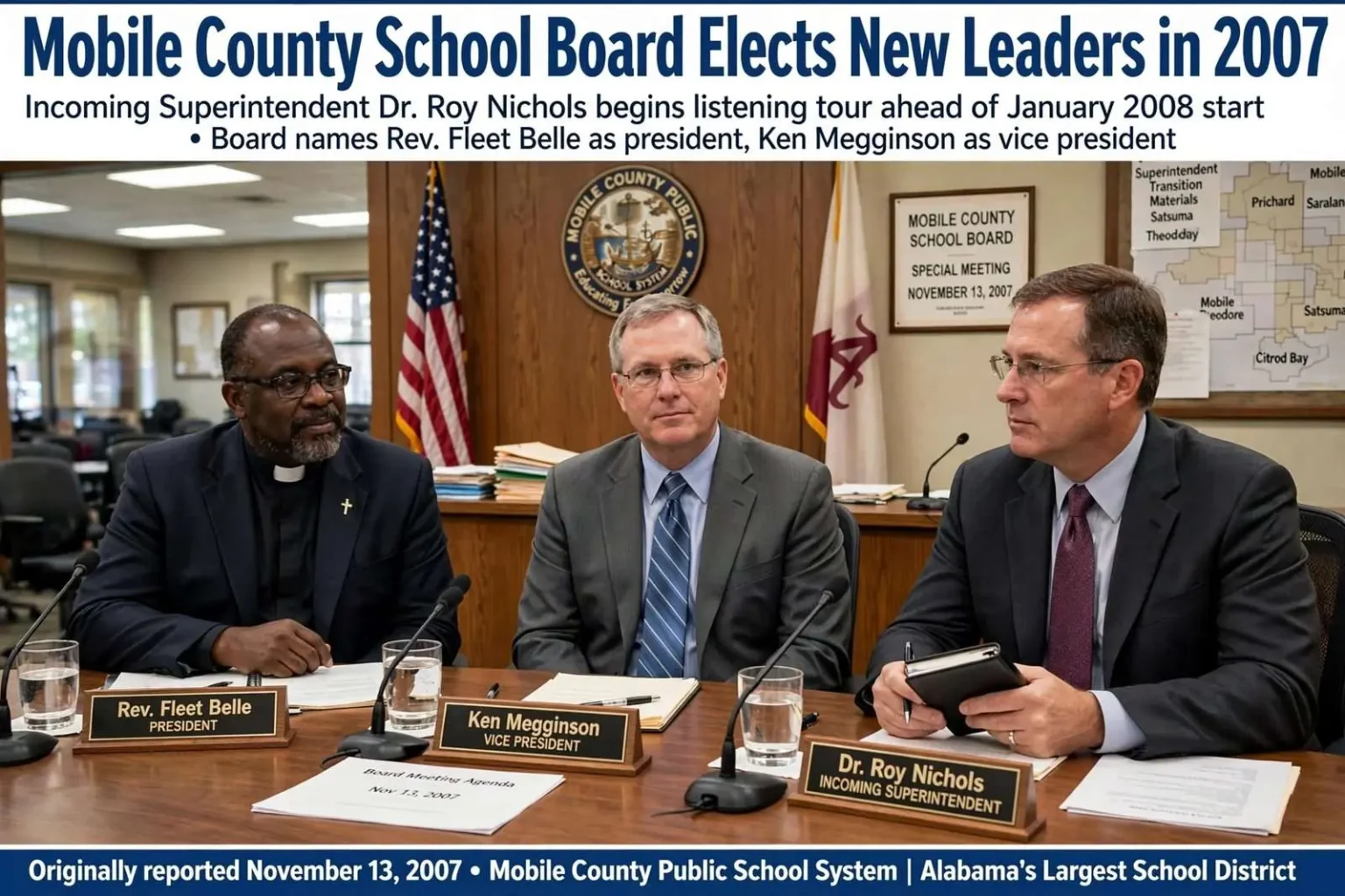 Illustration for the news story: Mobile County School Board Elected New Leaders in 2007