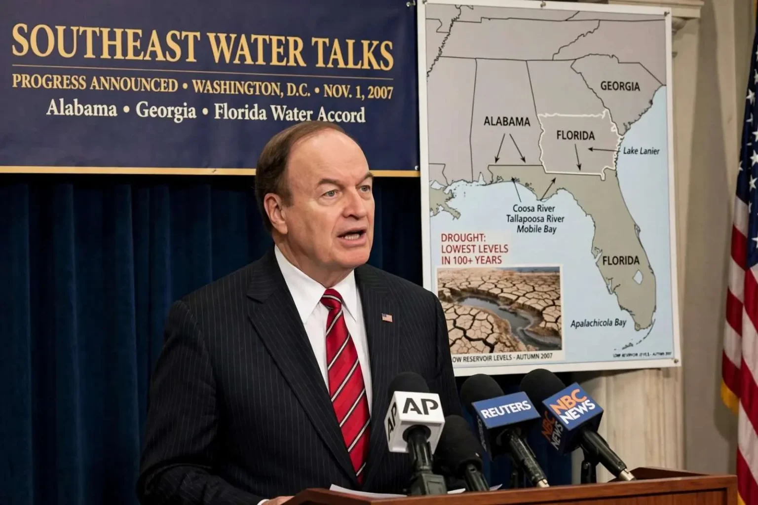 Illustration for the news story: Shelby Says Water War Talks Yielded Progress as Drought Grips the Southeast