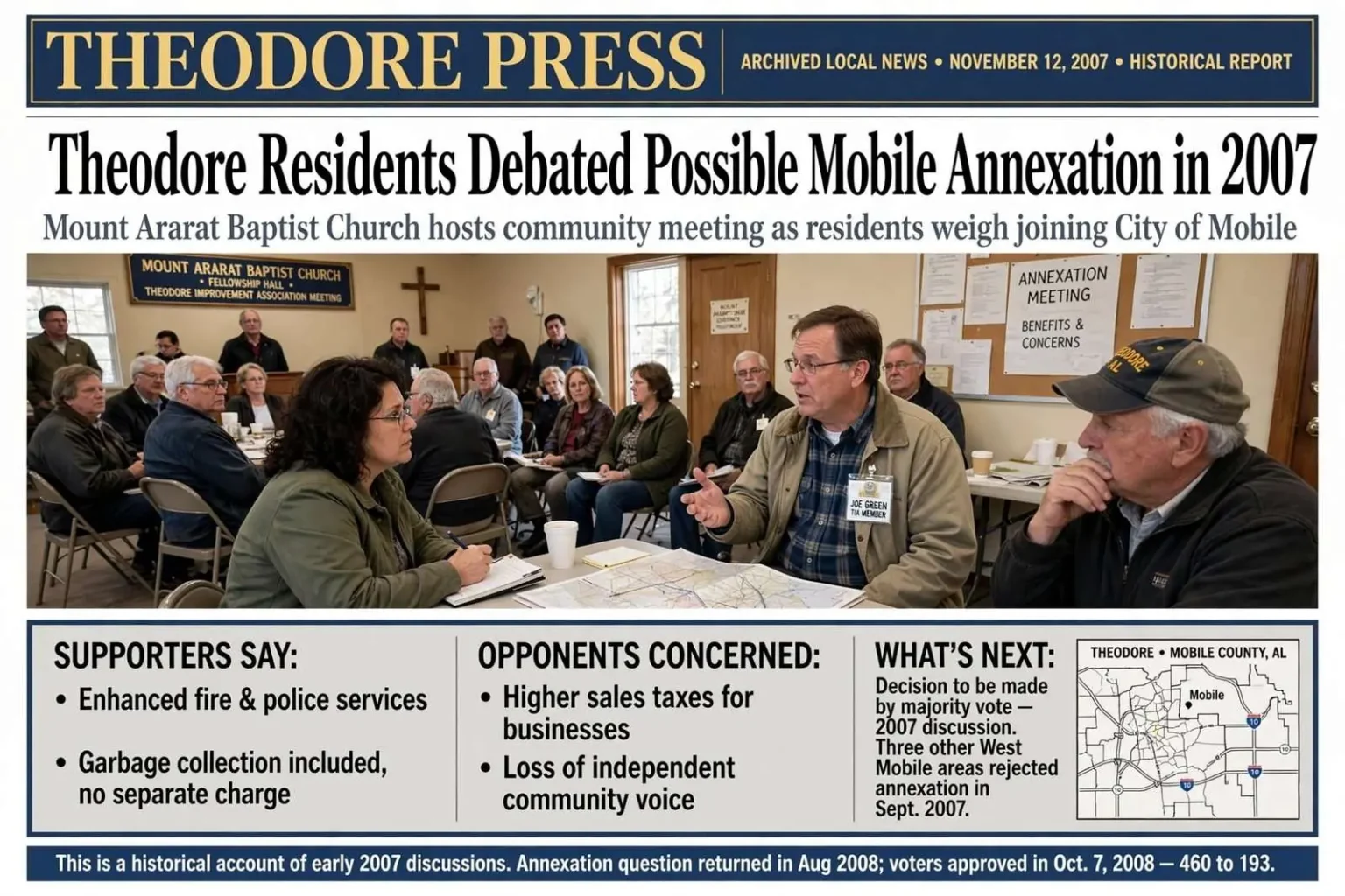 Illustration for the news story: Theodore Residents Debated Possible Mobile Annexation in 2007