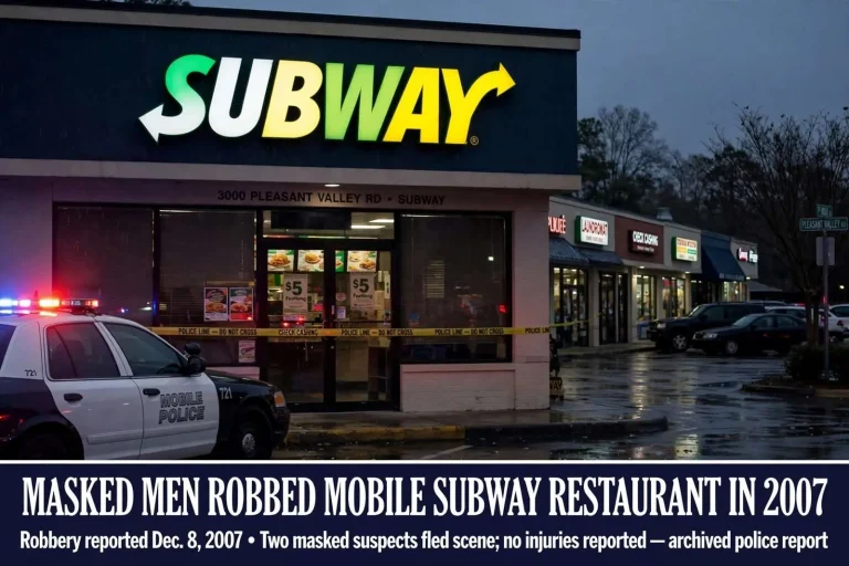 Illustration for the news story: Masked Men Robbed Mobile Subway Restaurant in 2007