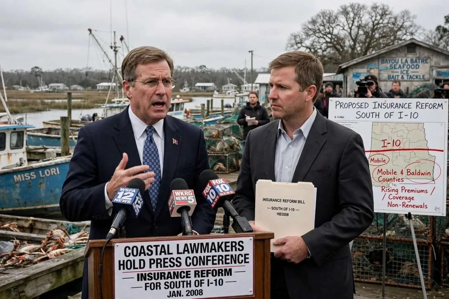 Illustration for the news story: Coastal Lawmakers Pressed an Insurance Bill as Farm Lobby Weighed a Rival Plan