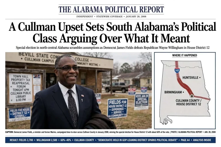 Illustration for the news story: A Cullman Upset Set South Alabama’s Political Class Arguing Over What It Meant