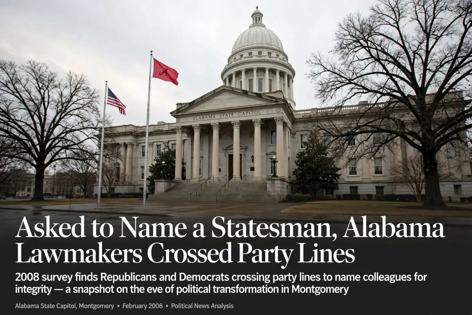 Illustration for the news story: Asked to Name a Statesman, Alabama Lawmakers Crossed Party Lines