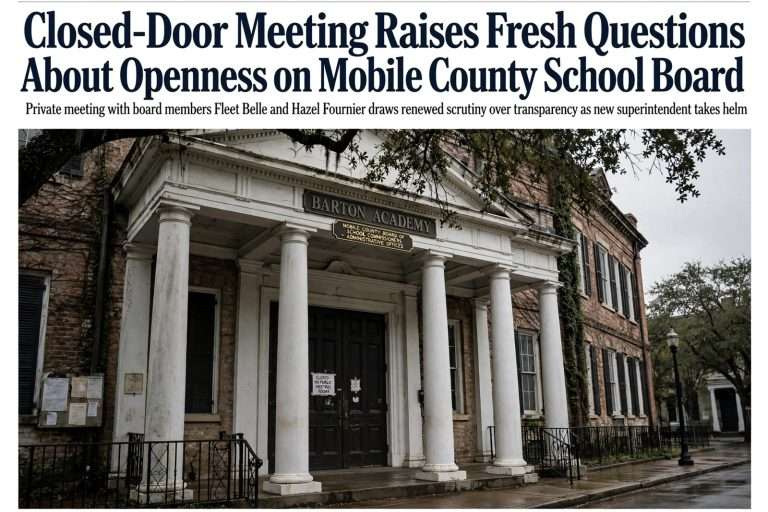 Illustration for the news story: Closed-Door Meeting Raises Fresh Questions About Openness on Mobile County School Board