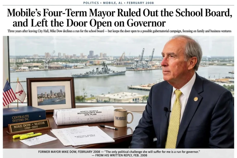 Illustration for the news story: Mobile’s Four-Term Mayor Ruled Out the School Board, and Left the Door Open on Governor