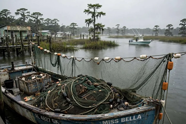 Illustration for the news story: The Gill Net Bill Ran Aground Between Bayou La Batre and the Sport Fishermen