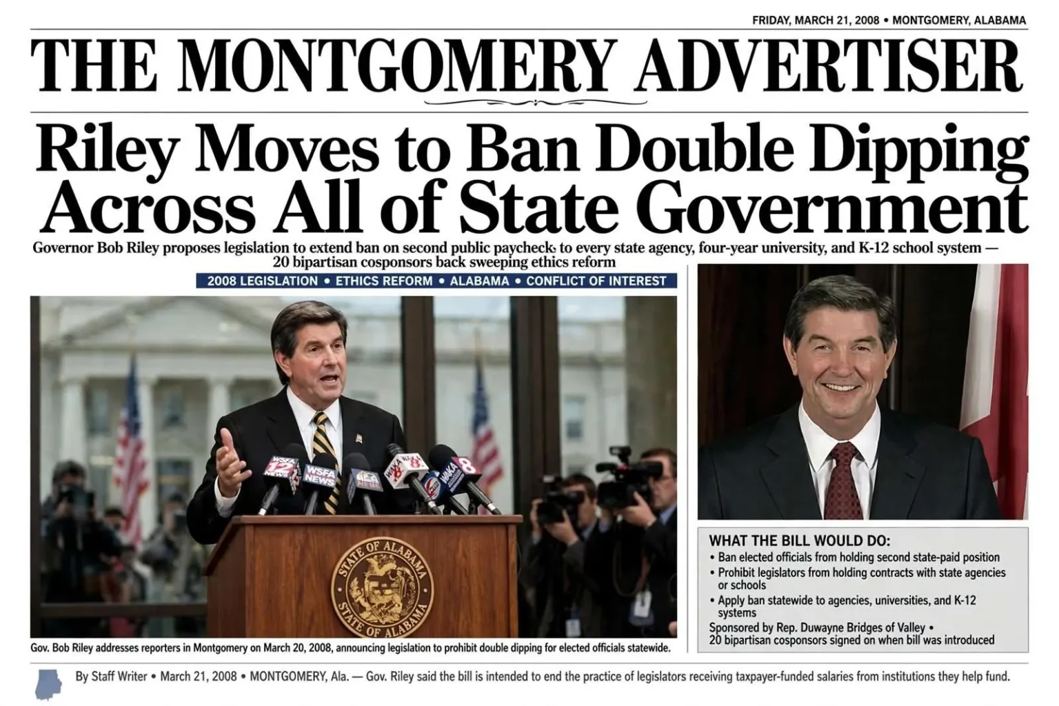 Illustration for the news story: Riley Moved to Ban Double Dipping Across All of State Government