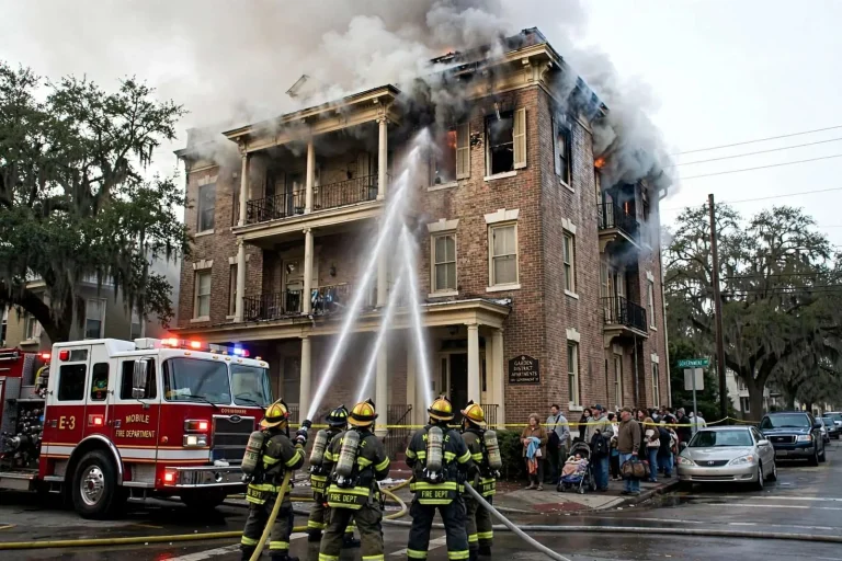 Illustration for the news story: Downtown Mobile Apartment Fire Displaced 17 People in 2008