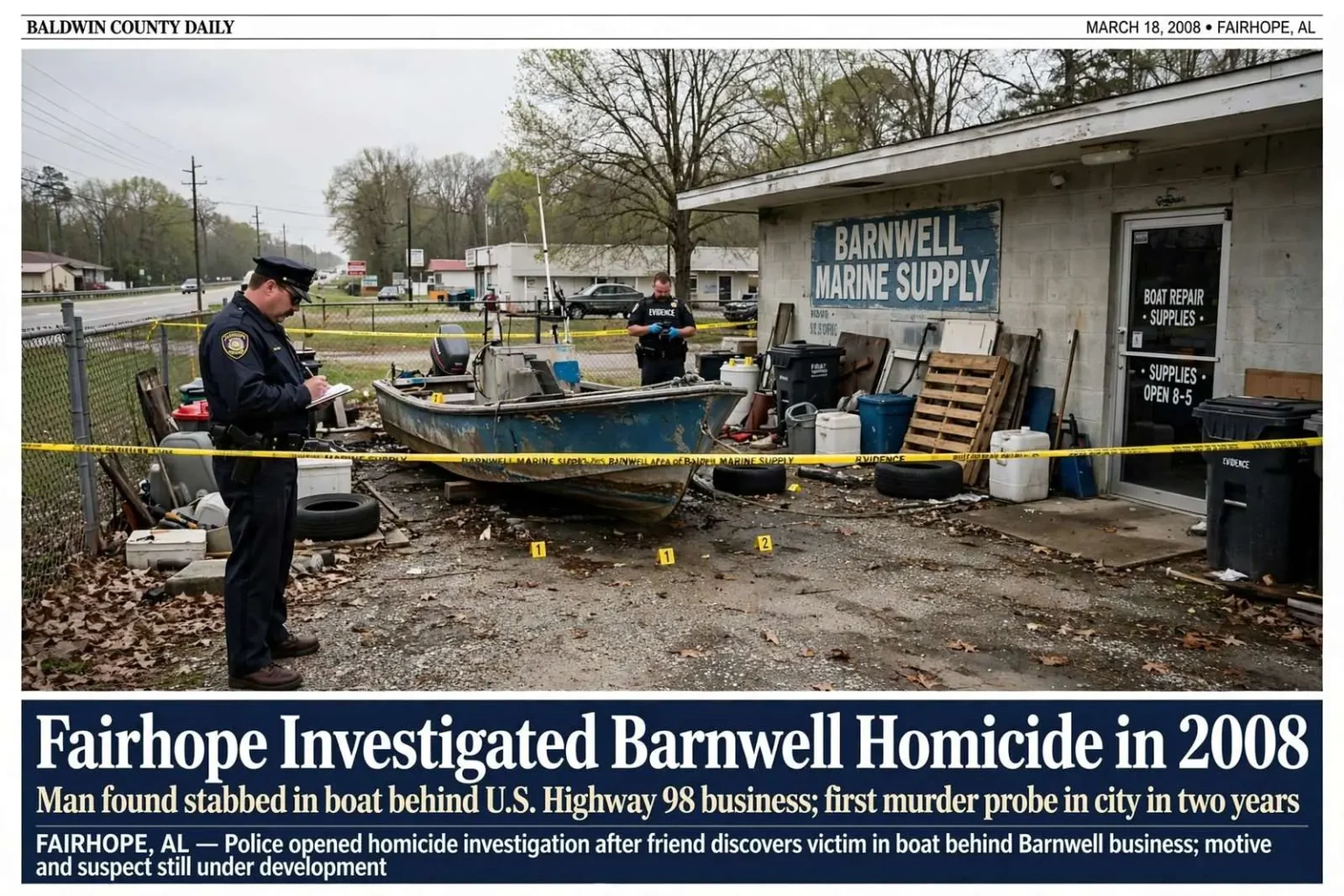 Illustration for the news story: Fairhope Investigated Barnwell Homicide in 2008