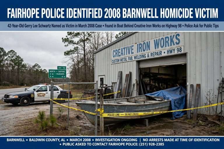 Illustration for the news story: Fairhope Police Identified 2008 Barnwell Homicide Victim