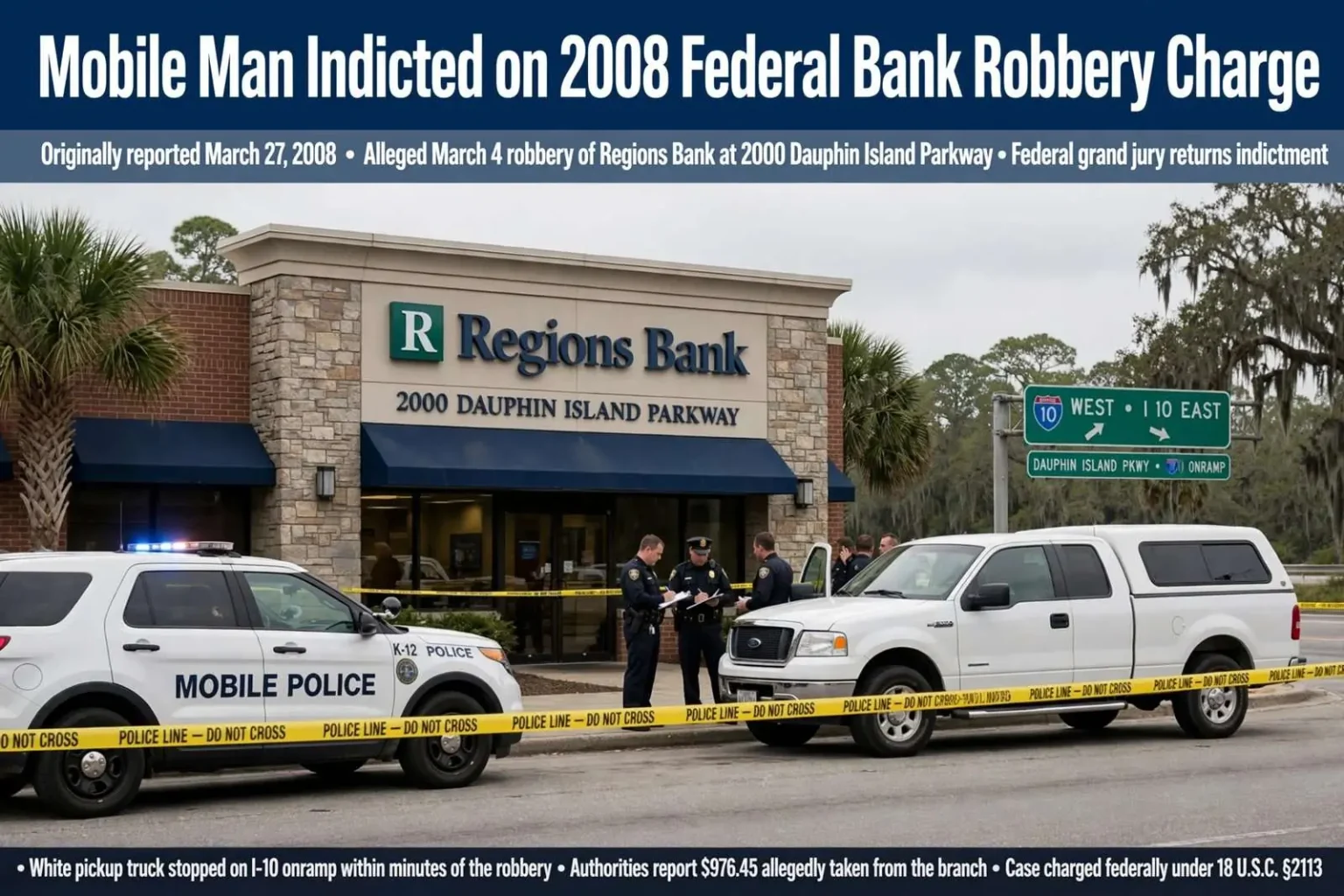 Illustration for the news story: Mobile Man Indicted on 2008 Federal Bank Robbery Charge