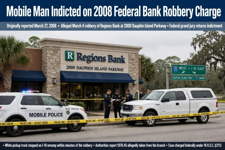 Illustration for the news story: Mobile Man Indicted on 2008 Federal Bank Robbery Charge