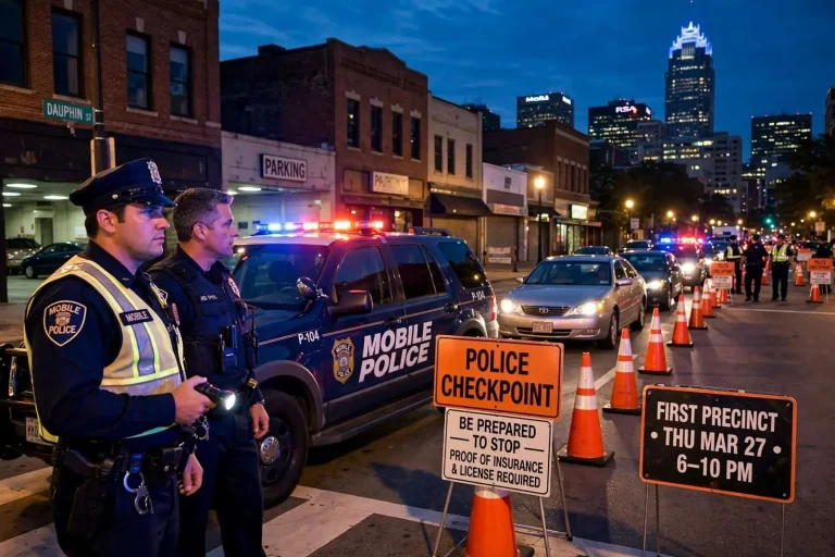 Illustration for the news story: Mobile Police Announced First Precinct Checkpoints in 2008