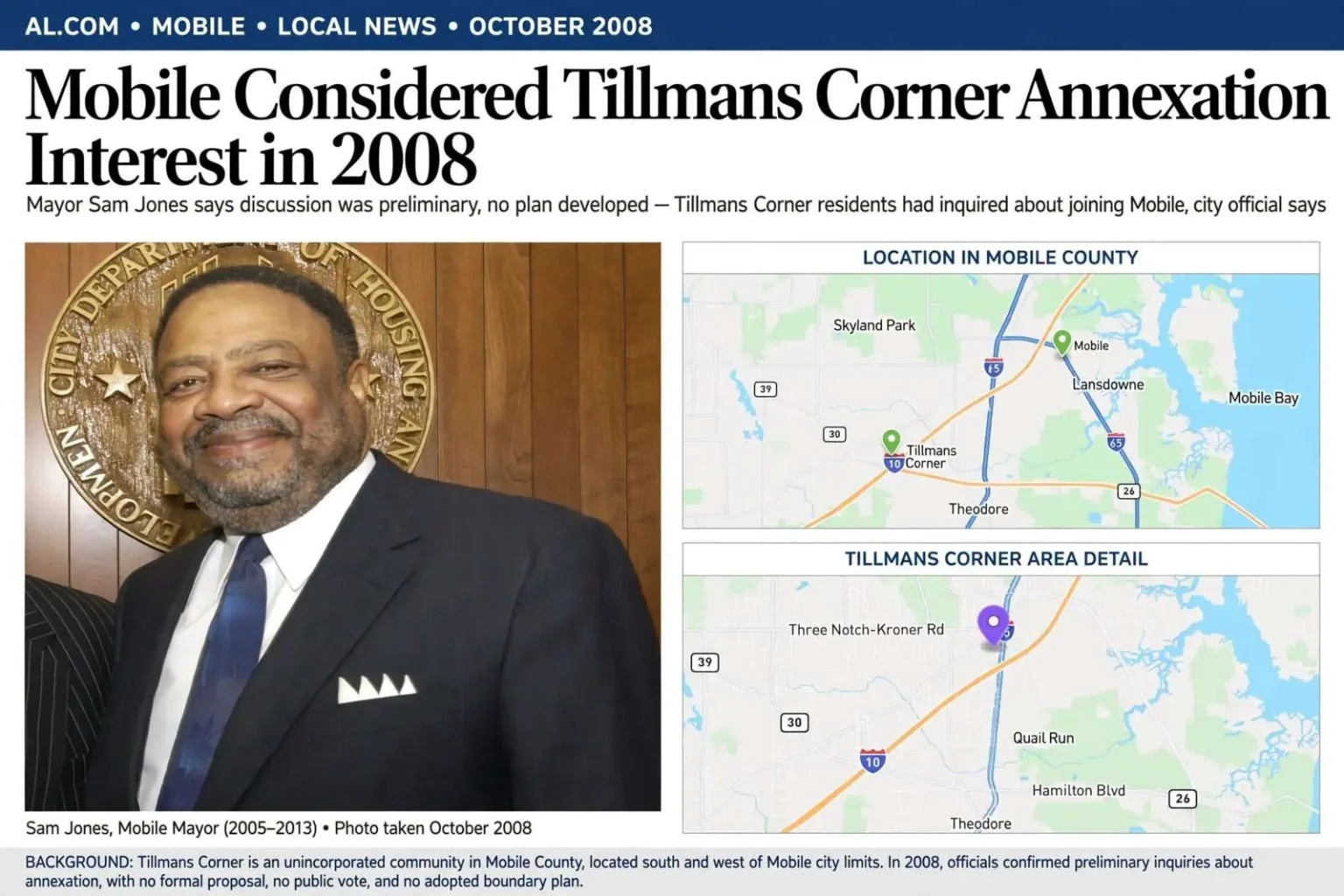 Illustration for the news story: Mobile Considered Tillmans Corner Annexation Interest in 2008