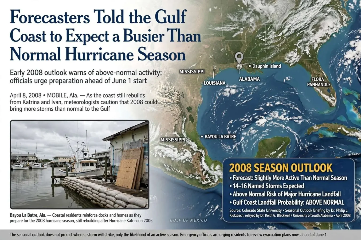 Illustration for the news story: Forecasters Told the Gulf Coast to Expect a Busier Than Normal Hurricane Season