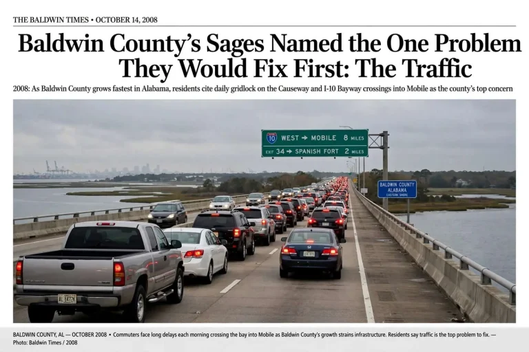 Illustration for the news story: Baldwin County’s Sages Named the One Problem They Would Fix First: The Traffic