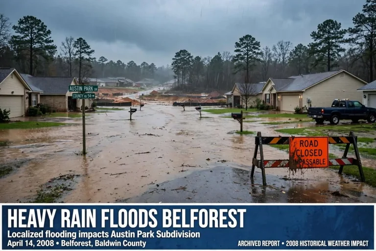 Illustration for the news story: Heavy Rain Flooded Part of Belforest in 2008