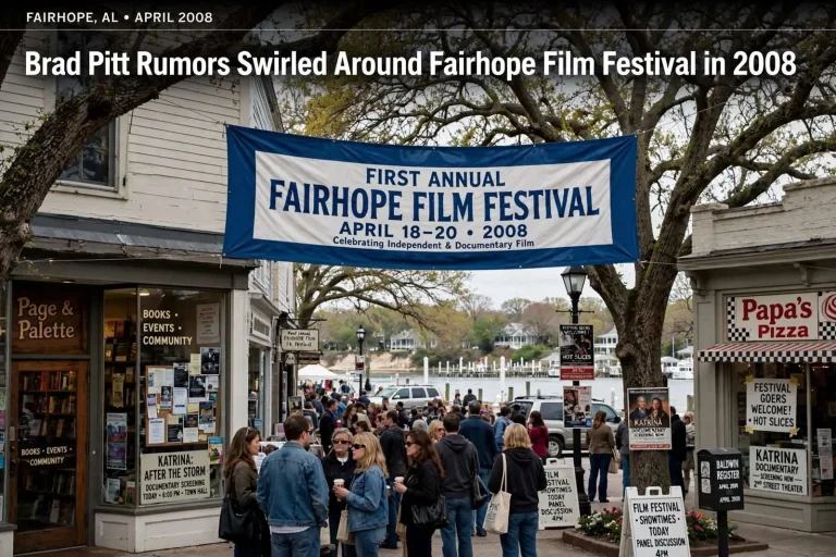 Illustration for the news story: Brad Pitt Rumors Swirled Around Fairhope Film Festival in 2008